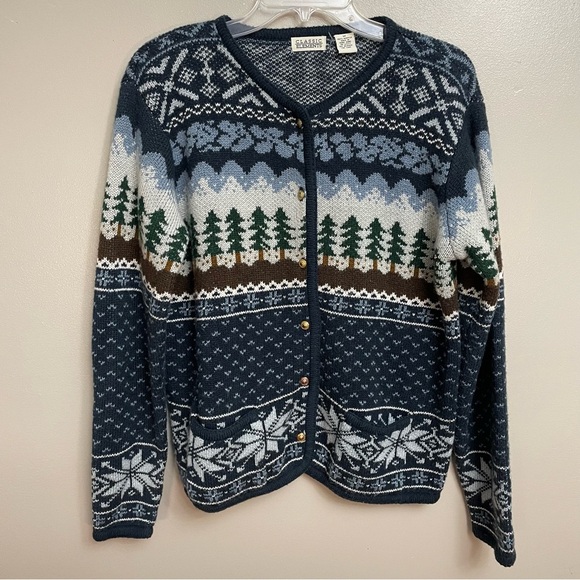 Vintage Pine Forest Mountain Cabin Sweater size Medium snow slopes - Picture 1 of 10